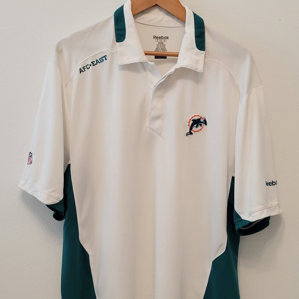 🐬🏈 MIAMI DOLPHINS Football ~ NFL REEBOK PlayDry Performance Polo Coach Shirt